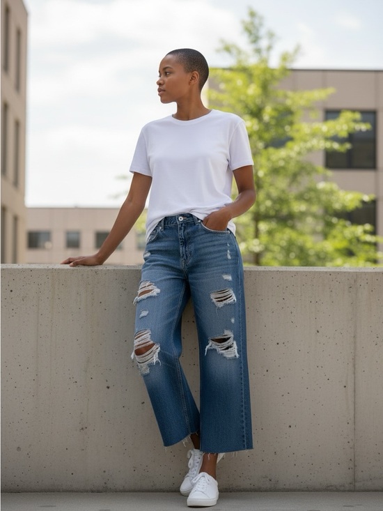 Zara Denim - Zara Distressed Wide-Leg Blue Jeans Size 2